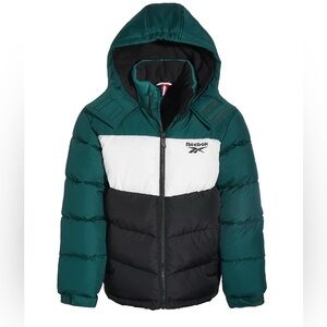 Reebok Colorblock Fleece-Lined Full-Zip Hood Puffer Jacket